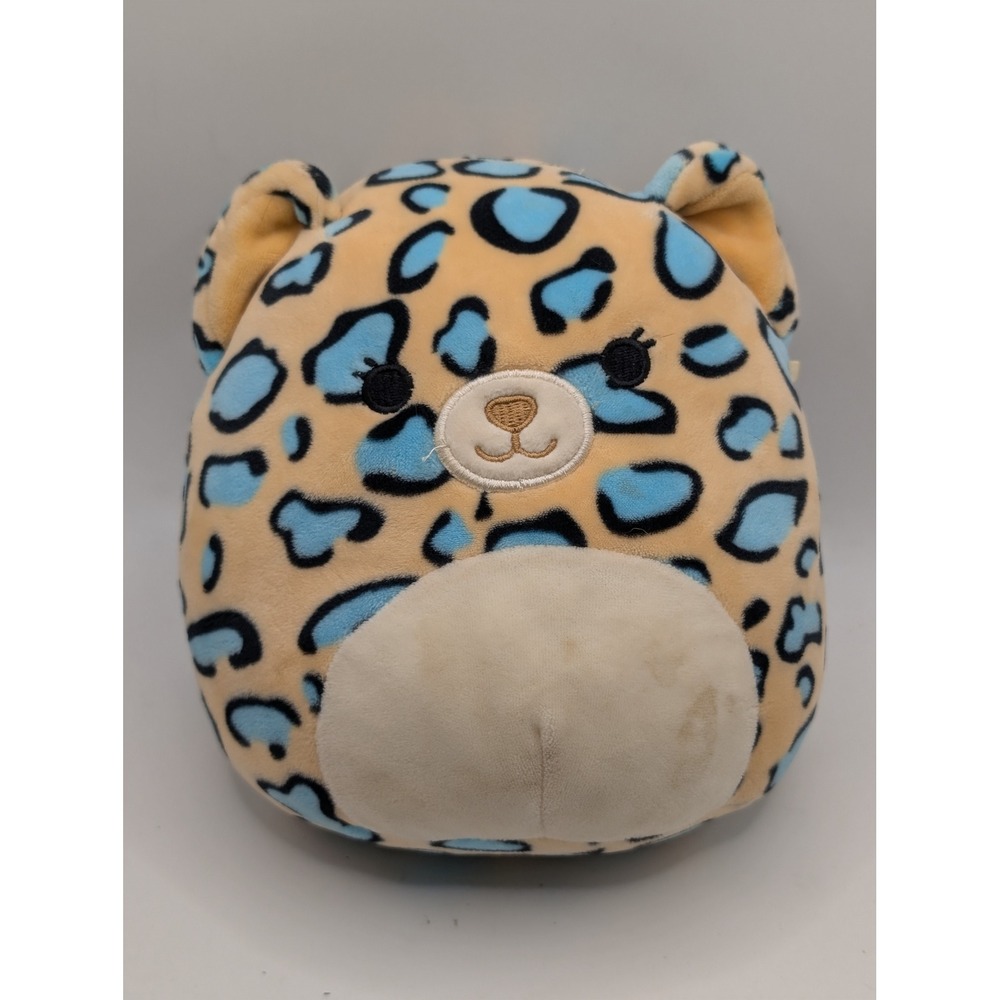Bee Happy Blue Spotted Leopard Plush Squishy Stuffed Animal Tan 7 Inch